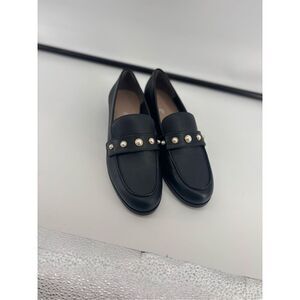 Stuart Weitzman Black Leather Faux Pearl Women’s Loafers Size 8